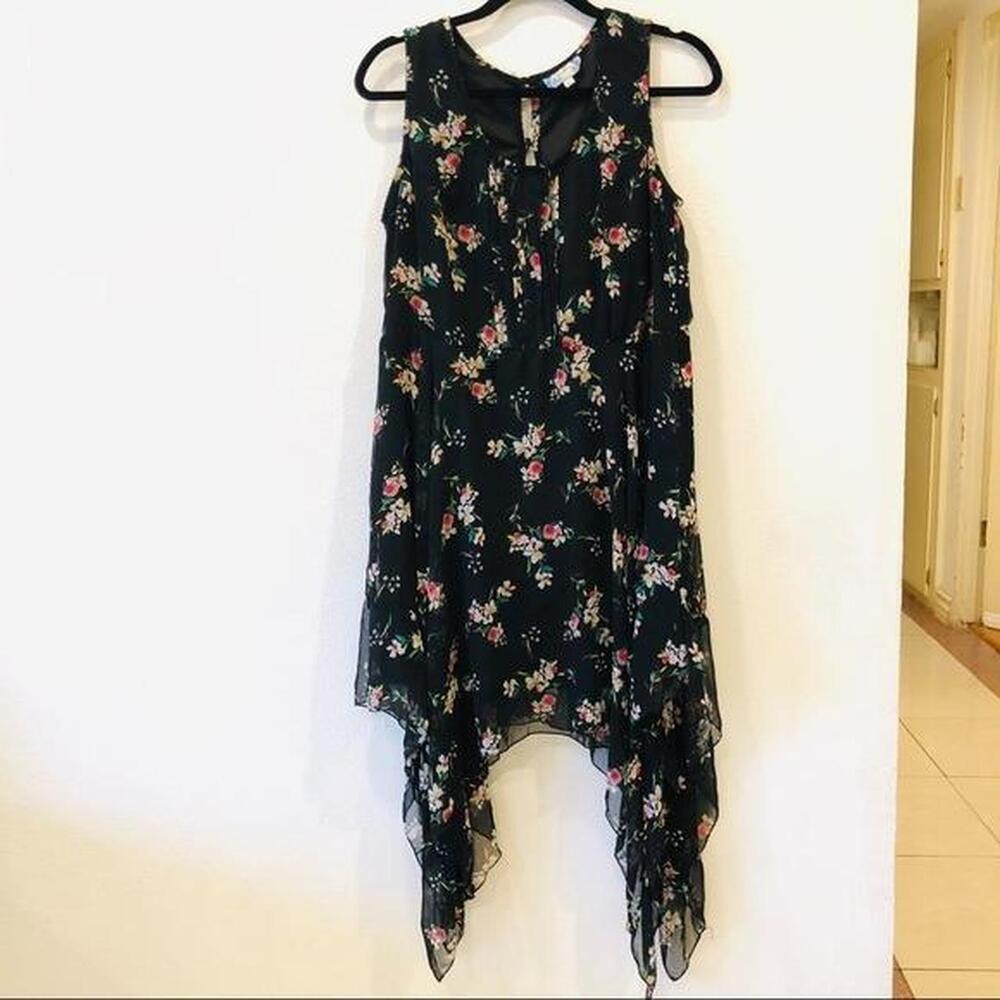J. Jill Floral Chiffon High Low Dress Black Sleeveless PL